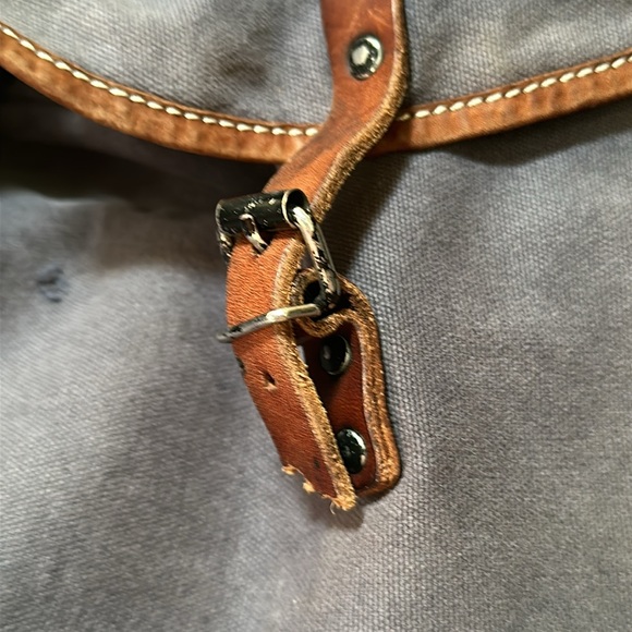 Polo Ralph Lauren RL Co Blue Canvas Brown Leather Backpack with Patches AS IS - Picture 3 of 16